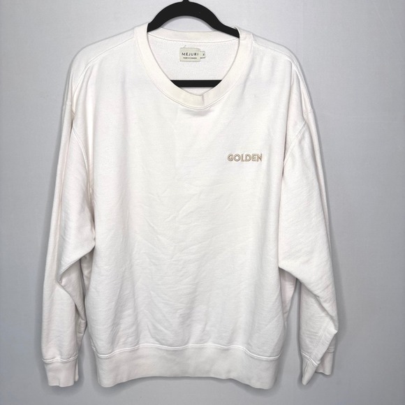 Mejuri Tops - MEJURI Sweatshirt Size XL Cream Golden Logo Pullover Casual Athleisure